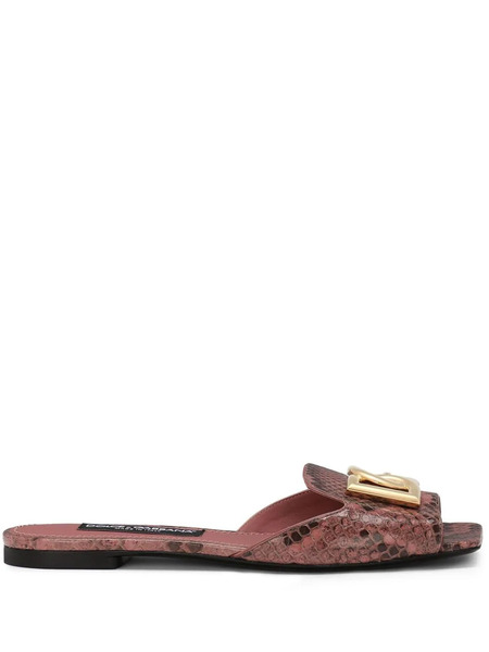  Dolce & Gabbana Dg-plaque Leather Slides - Pink 