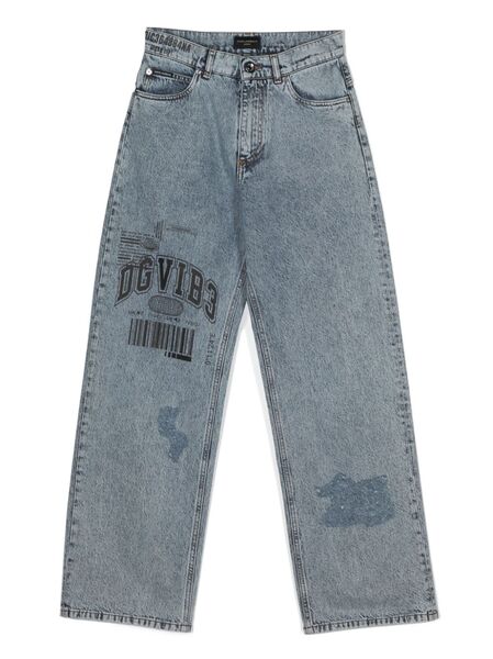  Dolce & Gabbana Dgvib3 Slogan-print High-waisted Jeans - Blue 