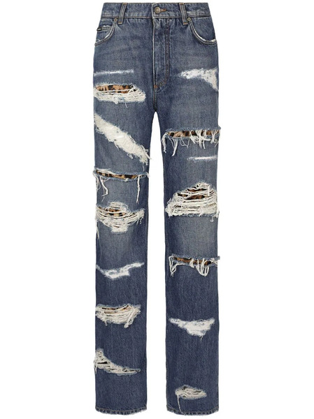  Dolce & Gabbana Distressed-effect Straight-leg Jeans - Blue 