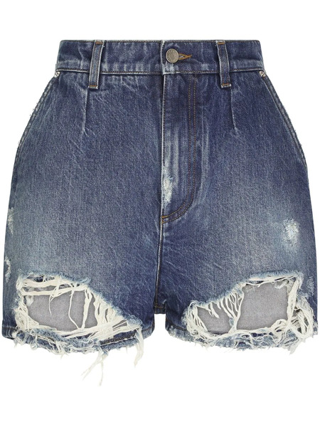  Dolce & Gabbana Distressed High-rise Denim Shorts - Blue 