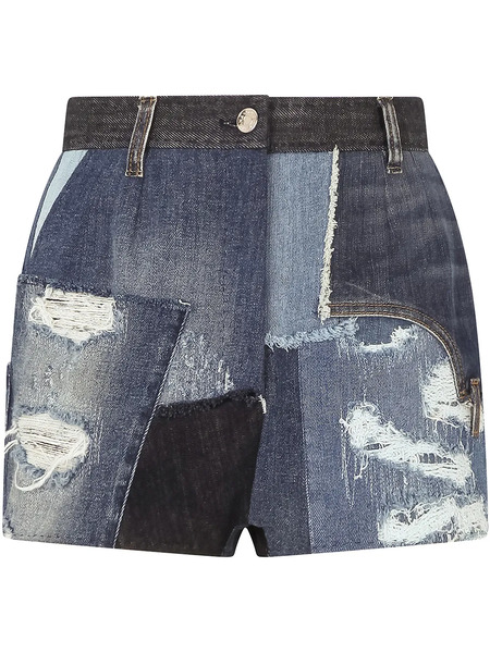  Dolce & Gabbana Distressed Patchwork Denim Shorts - Blue 