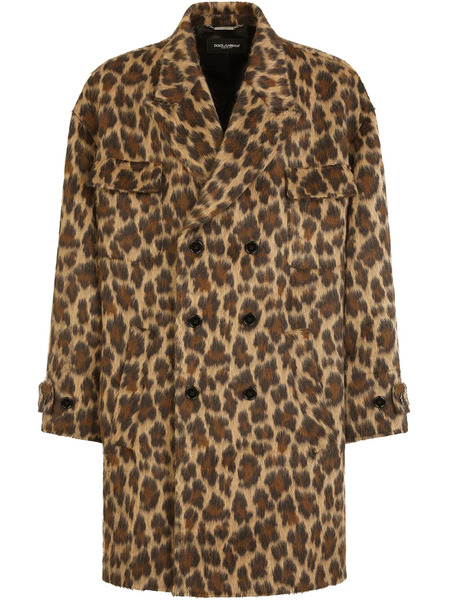  Dolce & Gabbana Double-breasted Leopard Coat - Brown 