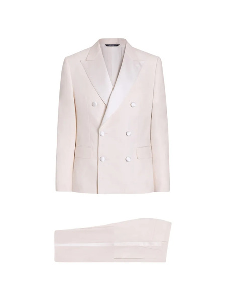 Dolce & Gabbana Double-breasted Suit In Linen Canvas - Neutrals 