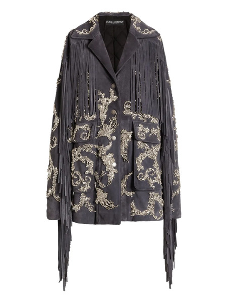  Dolce & Gabbana Embellished Fringe Coat - Grey 