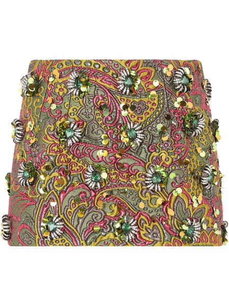  Dolce & Gabbana Embellished Jacquard Miniskirt - Green 