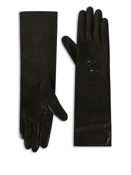  Dolce & Gabbana Embossed-logo Leather Gloves - Black 