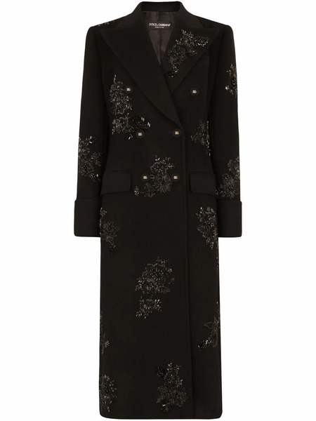  Dolce & Gabbana Embroidered Double-breasted Coat - Black 