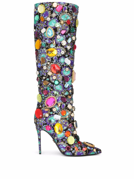  Dolce & Gabbana Embroidered Jacquard Knee-high Boots - Black 