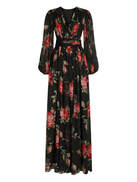  Dolce & Gabbana Floral Long-sleeve Maxi Dress - Black 