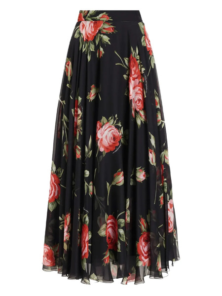  Dolce & Gabbana Floral Midi Skirt - Black 