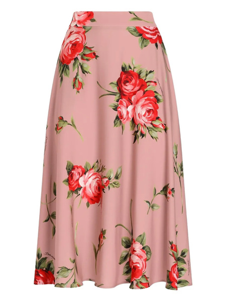  Dolce & Gabbana Floral Midi Skirt - Pink 