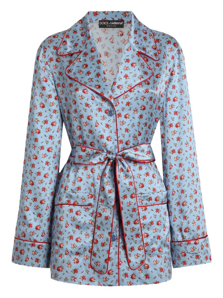  Dolce & Gabbana Floral-print Tie Top - Blue 