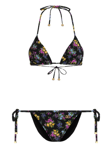  Dolce & Gabbana Floral-print Triangle Bikini Set - Black 
