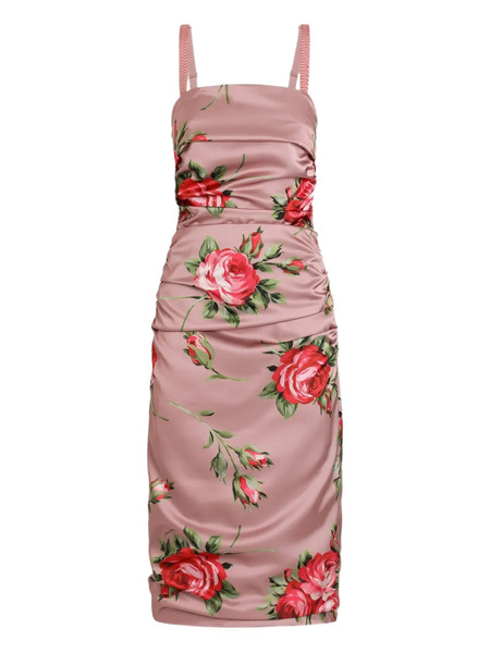  Dolce & Gabbana Floral Ruched Midi Dress - Pink 