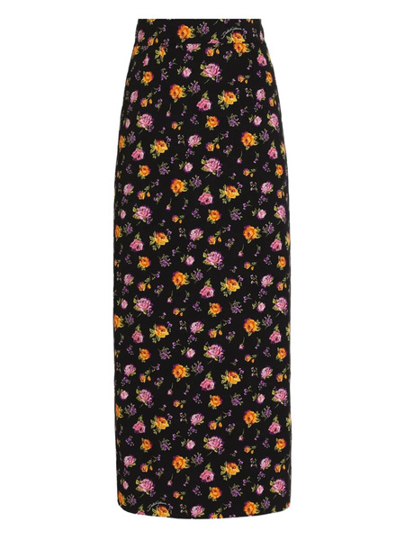  Dolce & Gabbana Floral Slit Midi Skirt - Black 