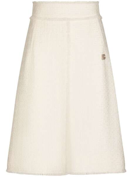  Dolce & Gabbana Front-slit Tweed Midi Skirt - White 