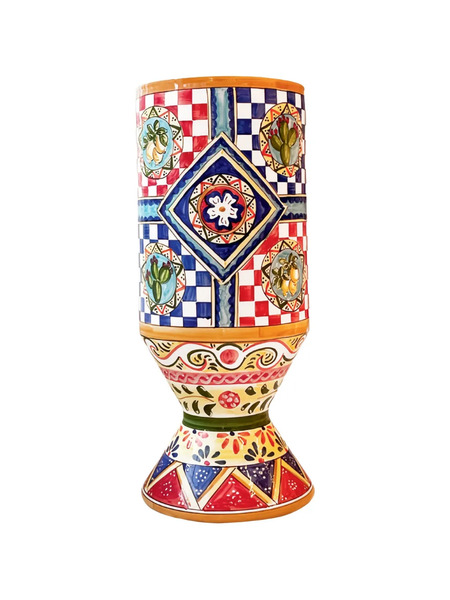  Dolce & Gabbana Geometric Hourglass Ceramic Vase - Blue 