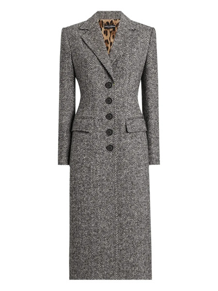  Dolce & Gabbana Herringbone Buttoned Coat - Grey 