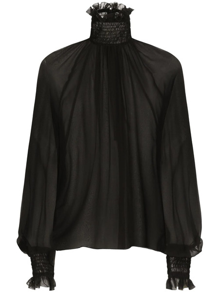  Dolce & Gabbana High-neck Sheer Silk Blouse - Black 