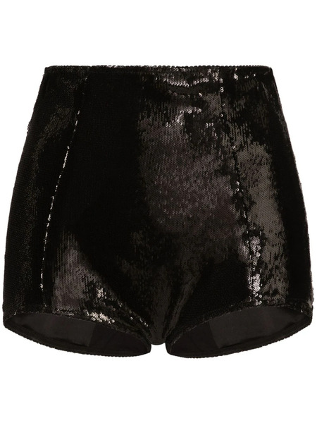  Dolce & Gabbana High-waisted Sequinned Shorts - Black 