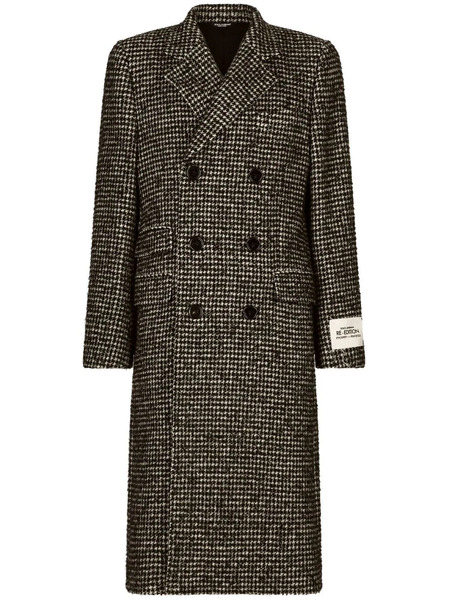  Dolce & Gabbana Houndstooth Double-breasted Wool Coat - Black 