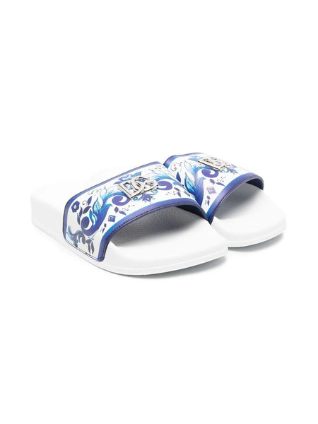  Dolce & Gabbana Kids Baroque-print Flat Slides - White 