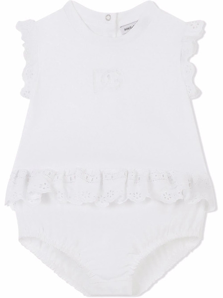  Dolce & Gabbana Kids Broderie-anglaise Poplin Romper - White 