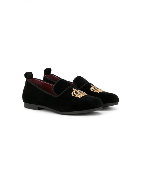  Dolce & Gabbana Kids Crown-patch Velvet Slippers - Red 