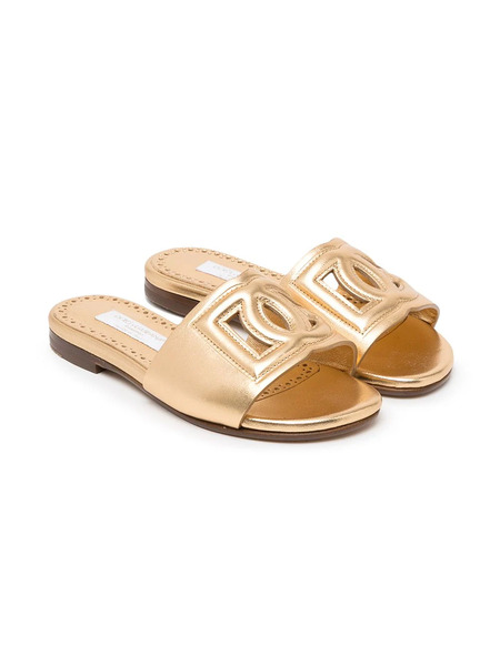  Dolce & Gabbana Kids Dg-logo Leather Sandals - Gold 