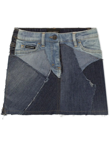 Dolce & Gabbana Kids Distressed Patchwork-denim Miniskirt - Blue 