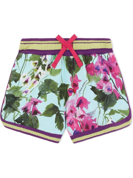  Dolce & Gabbana Kids Floral-print Drawstring Shorts - Blue 