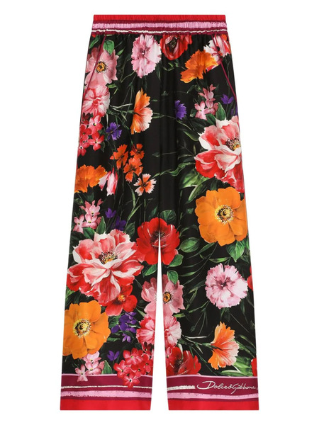  Dolce & Gabbana Kids Floral-print Silk Trousers - Red 