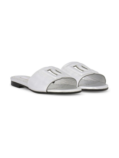  Dolce & Gabbana Kids Foiled-effect Leather Sandals - Silver 