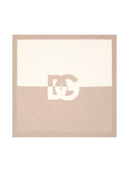  Dolce & Gabbana Kids Intarsia-knit Logo Square-shape Blanket - Neutrals 