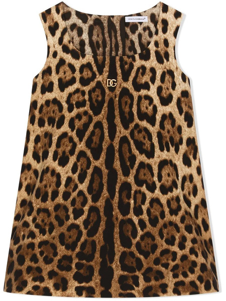  Dolce & Gabbana Kids Interlock Leopard-print Midi Dress - Brown 