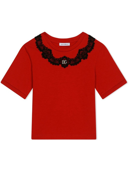  Dolce & Gabbana Kids Lace-insert Cotton T-shirt - Red 
