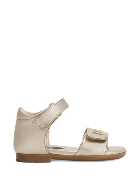  Dolce & Gabbana Kids Laminated Nappa Leather Logo Sandal - Gold 