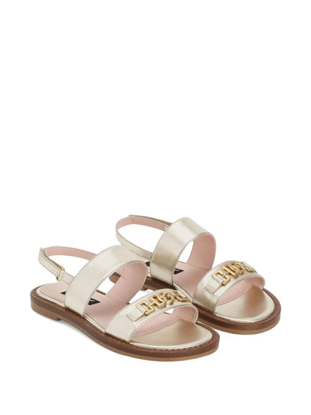  Dolce & Gabbana Kids Laminated Nappa Leather Logo Strap Sandals - Gold 