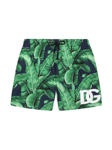  Dolce & Gabbana Kids Leaf-print Swim Shorts - Green 