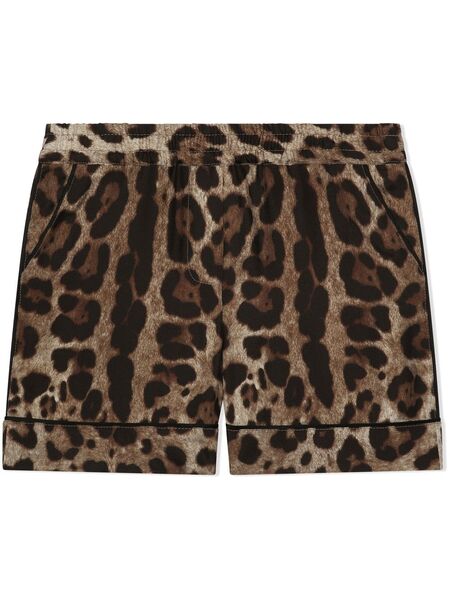  Dolce & Gabbana Kids Leopard-print Silk Shorts - Brown 