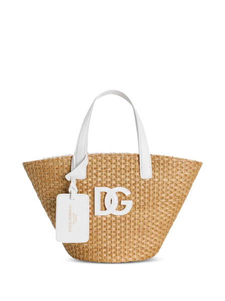  Dolce & Gabbana Kids Logo Appliqué Straw Bag - Neutrals 