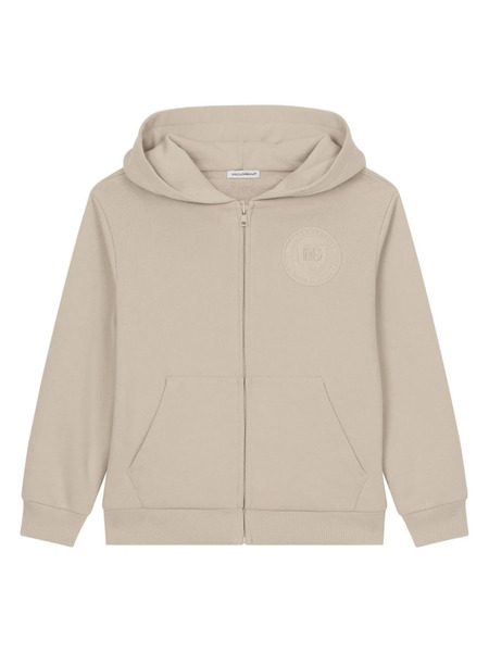  Dolce & Gabbana Kids Logo-appliqué Zipped Cotton Hoodie - Neutrals 