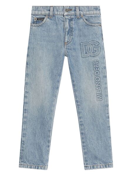  Dolce & Gabbana Kids Logo-embossed Mid-rise Tapered Jeans - Blue 