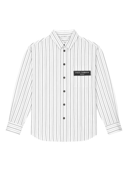  Dolce & Gabbana Kids Logo-patch Striped Shirt - White 