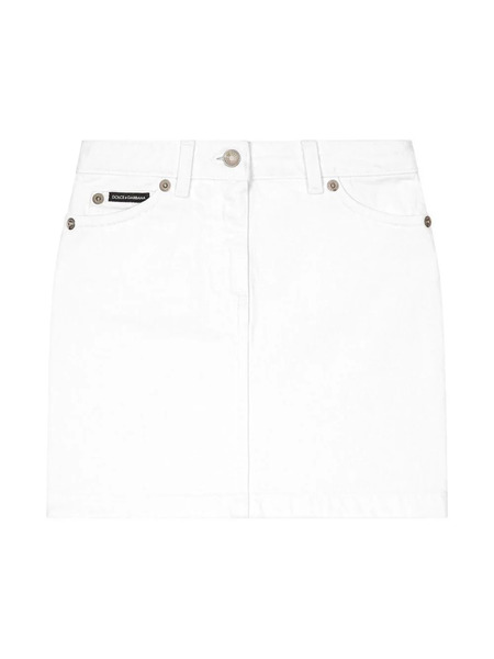  Dolce & Gabbana Kids Logo-plaque Denim Skirt - White 