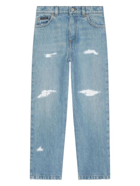  Dolce & Gabbana Kids Logo-plaque Distressed Jeans - Blue 