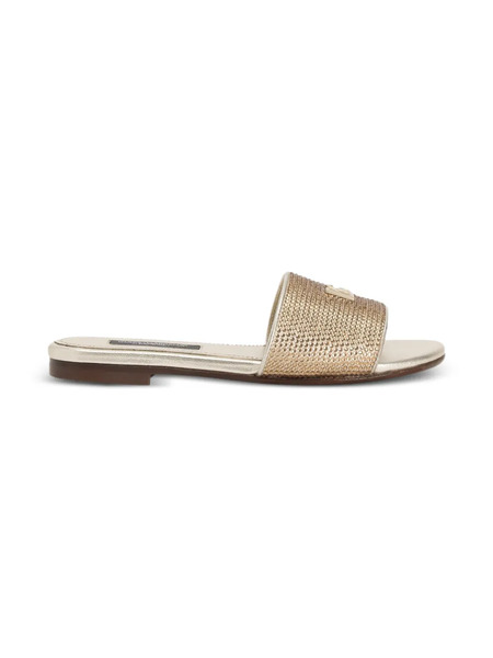 Dolce & Gabbana Kids Logo-plaque Slip-on Sandals - Gold 