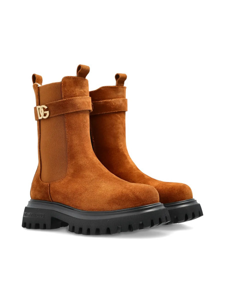  Dolce & Gabbana Kids Logo-plaque Suede Boots - Brown 