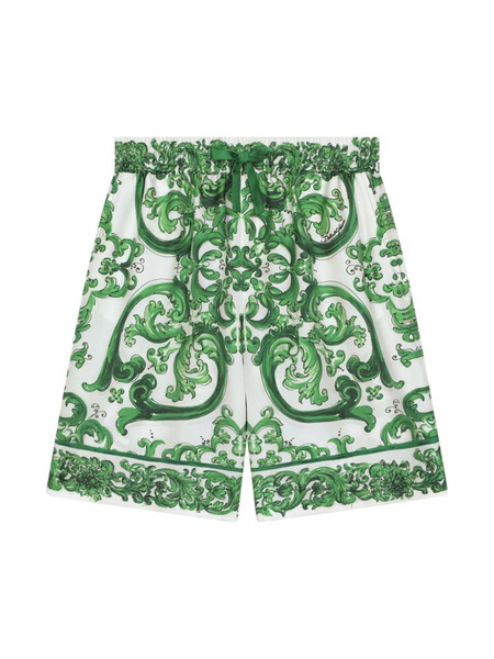  Dolce & Gabbana Kids Majolica-print Silk Drawstring Shorts - White 