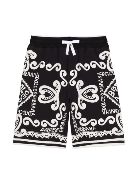  Dolce & Gabbana Kids Marina-print Drawstring Shorts - Black 
